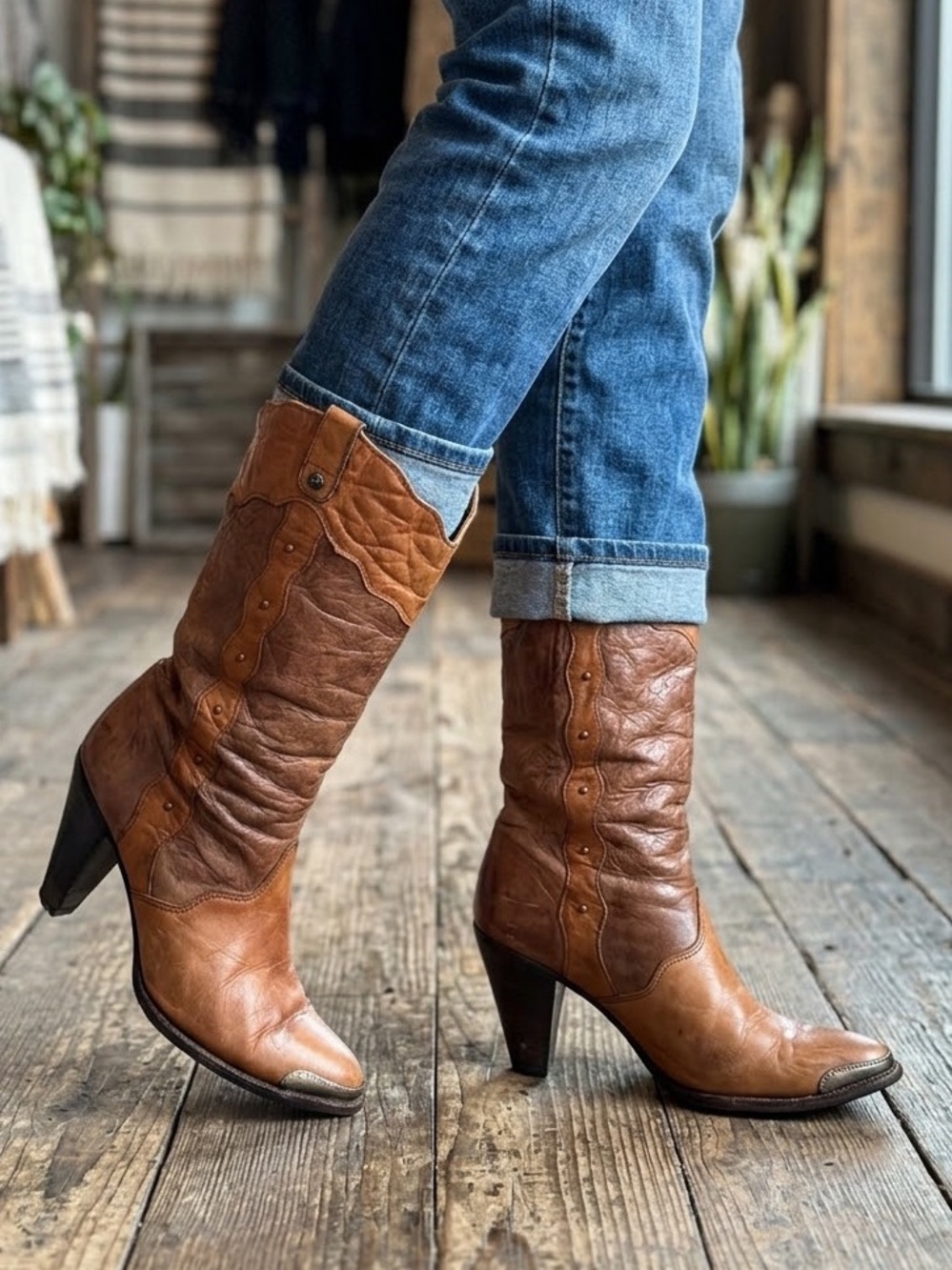 Zodiac Vintage Cowgirls Boots Women Size 6,5-7 Brown Genuine Leather